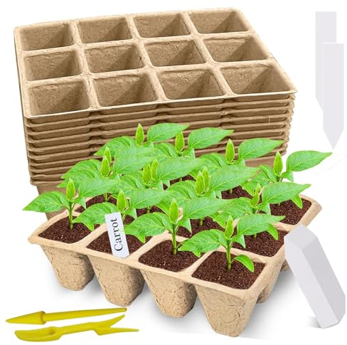 Bandejas de Germinación de Semillas, 10 Piezas Semilleros de Germinacion, Semilleros Biodegradables, Macetas de Semillas, Bandeja de Cultivo con Etiquetas Plantas y Herramientas de Plantación