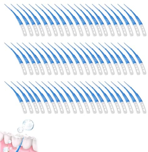 Jetstream 60 Stück Gebogene Form Gummi Zahnsticks, Silikon Zahnzwischenraumbürsten, Interdentalbürsten, mit Behälter, zur Reinigung Schwer Zugänglicher Zahnzwischenräume (Blau)