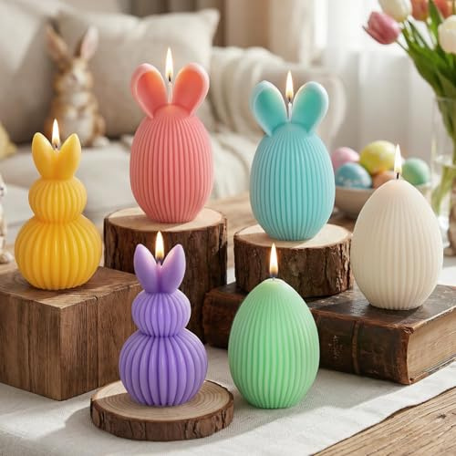 Lanpn 6 Pz Candele Pasqua di Uovo & Coniglio Regalo, Candela Profumate Set ai Fiori & Frutta, Candle Pasqua a Forma Coniglio & Uovo Decorazioni per Tavola Casa Feste Primavera, Colore Pastello