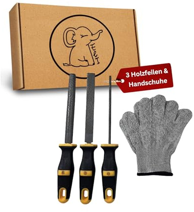 Eli® 3 Holzfeilen Set für Kinder inkl Schutzhandschuhe - Holzraspel - Werkzeuge für Holz - rund - halbrund - flach für Holzbearbeitung - Kinderwerkzeug - Geschenk für Junge - Mädchen