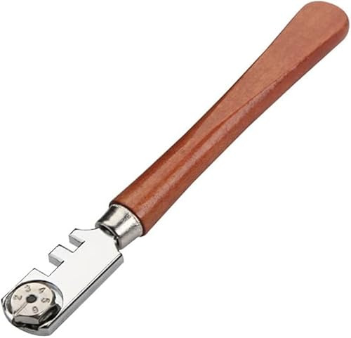 FIXTEK Glass Cutter Tool with 6 Interchangeable Carbide Cutting Wheels, Wooden Handle Craft Glass Cutting Kit for Bottles, Mirrors, Window Panes & Shelves
