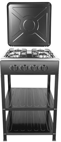 4-Burner Gas Stove, Freestanding 4 Burners Natural Gas Stove with Support Leg Stand and Wind Blocking for Outdoor Camping Picnic RV Cooking, Black
