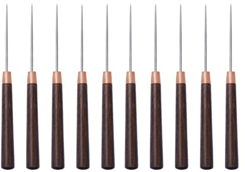 OATIPHO 10 Pezzi Punteruoli Manico in Legno Fine per Cucito e Lavorazione Pelle Punteruoli di Posizionamento Resistenti e Portatili Strumenti Artigianali per Riparazione Scarpe e Fai da