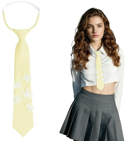 Gsyziux Pre Tied Ties for Women Girls Adjustable Clip on Ties for School, Flower Necktie Shirt Party Cosplay Acessory (Yellow)