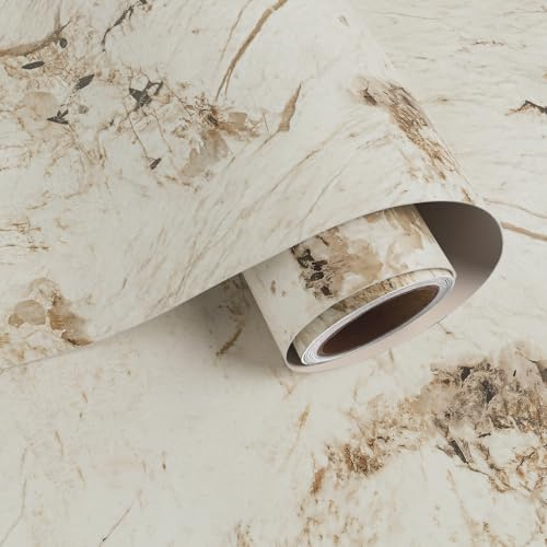 VaryPaper Retro Beige Brown Marble Wallpaper Marble Vinyl Wrap for Kitchen Worktop 40cmx200cm Sticky Back Plastic Hallway Bathroom Wallpaper Waterproof Granite Fablon for Kitchen Cupboards Shelf Liner