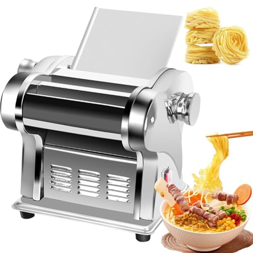 Electric Pasta Machine, Fully Automatic Dough Cutter & Roller Noodles Machine, Professional Stainless Steel Pasta Maker, Adjustable Thickness
