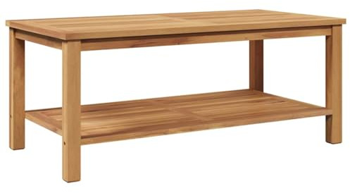 KTHLBRH Modern Brown Coffee Table with Storage Shelf, Solid Teak Wood Design for Outdoor Living Space, Dimensions 110 x 55 x 45 cm
