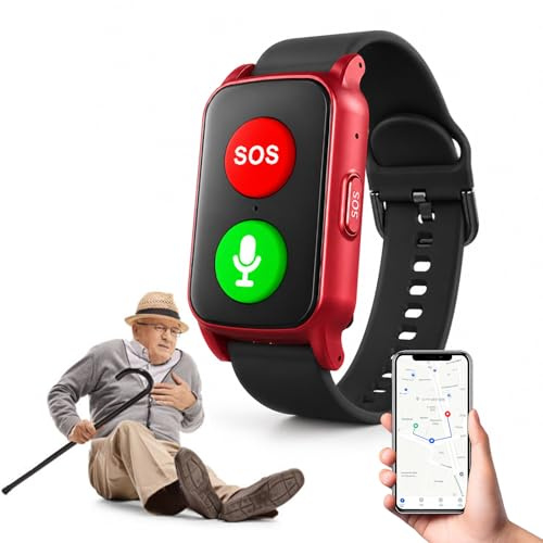 TBANVOO Medical Alert Smartwatch for Seniors with Fall Detection, GPS Tracking & Health Monitoring, Waterproof, Red Button