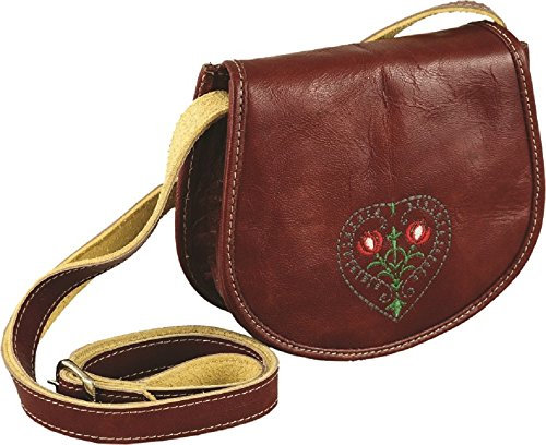 Damen Trachten Ledertasche mit hochwertige Herz-Stickerei in Rind Nappa Rot