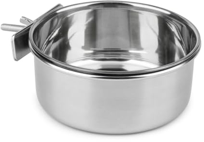 Hypeety Stainless Steel Bird Food Water Bowl Parrot Cage Accessories for Parakeet Bird Dog Cat Parrot Rabbit (Large,5.5 * 2.3in)