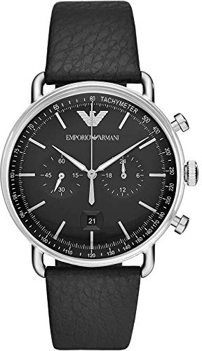 Emporio Armani Watch for Men, Quarzwerk mit 2 Hilfszifferblättern und 43mm Gehäusegröße mit Lederarmband
