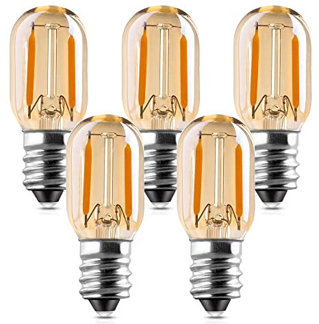Genixgreen Glühbirne E14 Led Warmweiss 1W T22 Vintage Röhren Nachtlicht kühlschranklampe Ersetzt 10 Watt Glühlampen Equivalent, 2200K Nicht Dimmbar, 5er Pack