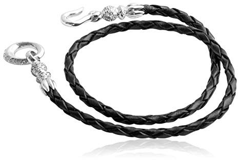 Daesar Bettelarmband Silber 925 Doppelschichten Leder Armband 11.8 Inch Charm Armband Schwarz Parterarmband