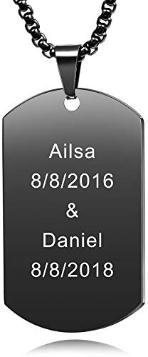 MeMeDIY Personalisierte Dog Tag Halskette Angepasst Gravur Name Datum für Männer Damen Freund Freundin Edelstahl Wolfram Anhänger Liebhaber Jubiläum Valentinstag Schmuck Geschenk mit Schlüsselbund