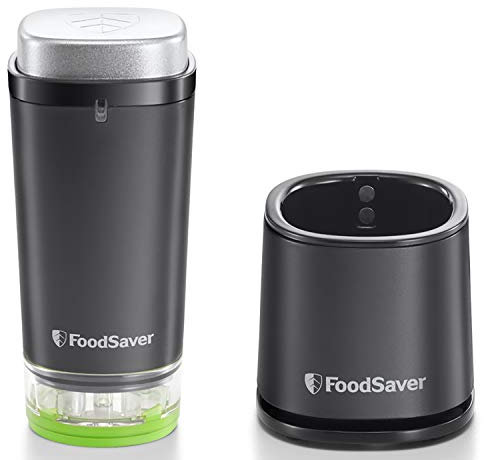 FoodSaver Handheld Cordless Food Vacuum Sealer Machine | with Charging Dock, 1 Vacuum Container and 10 Zipper Vacuum Bags | Black/Silver [VS1199]