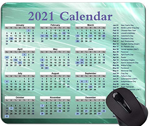 Kalender 2021 Jahr mit Feiertagen Mouse Pads Customized, Green Abstract Themed Mouse Pad Mat