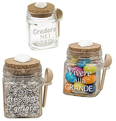 Bomboniere 12 PZ Sognare Barattolo portaconfetti Vetro 6X6X8 cm 12 barattoli per Confetti Dolci Caramelle BonBon