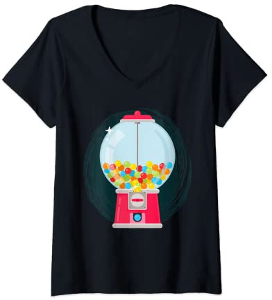 Womens Gumball Machine Candy Dispenser Sweets Lover Candy V-Neck T-Shirt