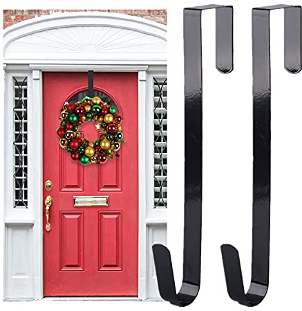 SDFSD KDH-655 Lot de 2 crochets de porte (30 cm) pour couronne de porte d'entrée en métal robuste noir pour décorations de Noël, Halloween, Pâques