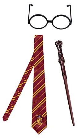 Harry Potter Costume Kit, Official Wizarding World Harry Potter Glasses with Wand and Gryffindor Tie
