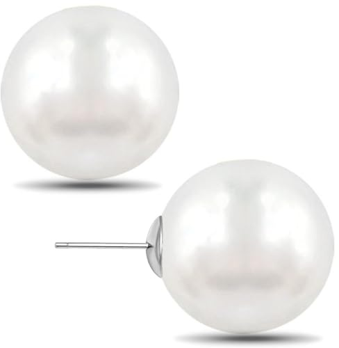 Big Pearl Earrings Oversized Classic Faux Round Studs White Simulated Large Pearl Earrings for Women -18mm