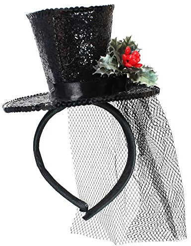 Weihnachtsmütze-Zubehör-Set für Damen, Mini-Mütze, glitzernd, mit Schleier, Fashion, Schwarz