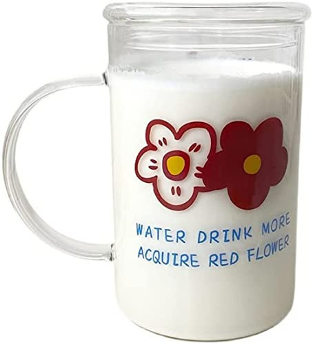 Tazze da tè in Vetro, Simpatiche Tazze con Motivo Floreale, Tazze da Latte in Vetro Trasparente, Tazze da caffè, Tazze per l'acqua, Tazze Portatili con Tazze per l'acqua Graduate di Grande capacità.