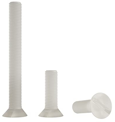Enkotrade 4 Stück M6, 40mm, Senkkopfschrauben mit Schlitz Kunststoffschrauben Schrauben Sortiment Set Plastikschrauben Nylon