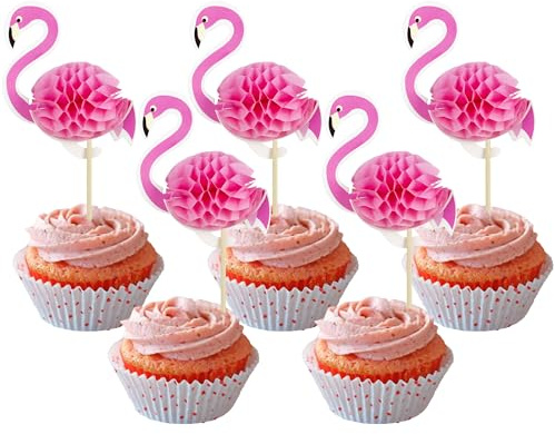 Gyufise Luau 3D-Flamingo-Cupcake-Topper, tropischer Aloha-Flamingo, Cupcake-Picks für Sommer, Hawaii, Luau, tropisches Thema, Babyparty, Geburtstag, Hochzeit, Party, Kuchendekorationen, Zubehör, 36