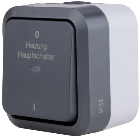 REV AquaStorm Heizungs-Hauptschalter, IP55, zweipolig, anthrazit | Aufputzmontage | ideal für Feuchträume| zweipolig, 230V, 10A, anthrazit