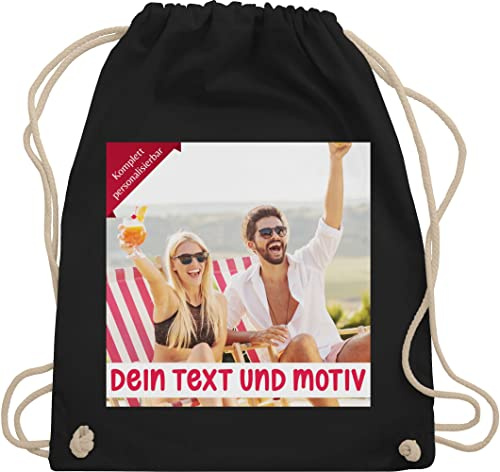 Turnbeutel Rucksack - eigenem Bild - Eigenes Foto Geschenk I - Unisize - Schwarz - kita wechselkleidung beutel selbst drucken photo stoffbeutel turnsackerl kindergarten kinder selber gestalten