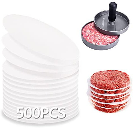 Backpapier Rundes Antihaft, 500 Stück Burgerpapier Rund Pergament Papier, für Patties Hamburger Cheeseburger Kuchen Burgerpressen (11CM)