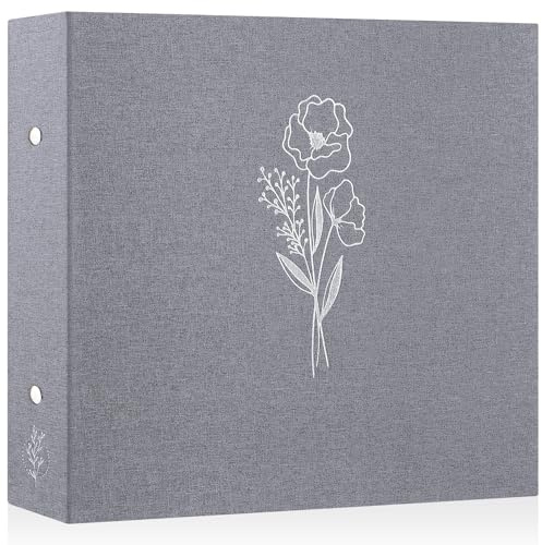 Lanpn 12x12 inch Scrapbook Photo Album, Linen Cover Archival Acid Free Top Load 3 Ring Binder Folder Photo Book 30x30 cm with 30 Plastic Sleeves 60 Pages (Grey)