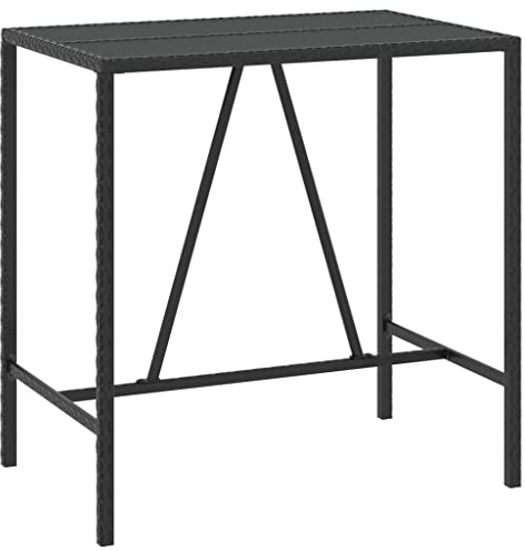 vidaXL Bartisch, Stehtisch mit Glasplatte, Bistrotisch Stahlrahmen, Tresentisch Partytisch Gartentisch, Schwarz 110x70x110cm Poly Rattan
