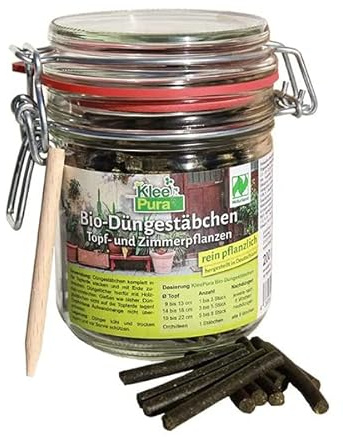 KleePura Bio Düngestäbchen (12 x 200g) im Glas. Universaldünger für Topfpflanzen, Zimmerpflanzen, Grünpflanzen & Blühpflanzen. Inkl. Steckhölzchen.