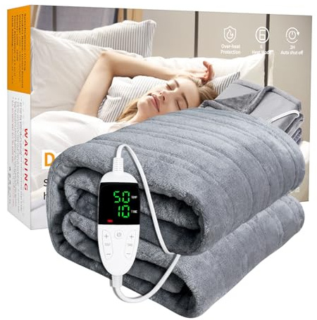 TOHDNC Elektrische Beheizte Wurfdecke, 180 x150cm Flanell Heizdecke mit 6 Beheiztem Modus, Timer Off, Überbeheizte Schutz Heizdecke für Bett, Sofa, Innenbereich