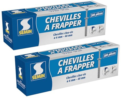 Cheville Clous Vis à Frapper Semin, 6 x 40 mm, Boite de 200 (lot de 2)