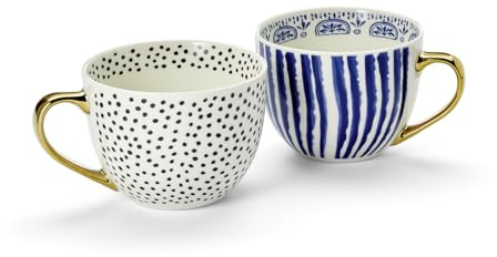 Cha Cult teemando® Becher Corina New Bone China mit Goldhenkel 2-fach sortiert, 0,35 l H 8,2 cm, Ø 10 cm