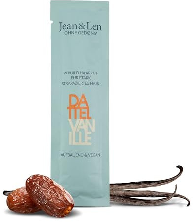 Jean & Len Rebuild Tratamiento capilar reparador, dátiles y vainilla, para cabello muy dañado, cuida intensamente, lo deja suave, aroma a vainilla, sin siliconas ni parabenos, vegano, 20 ml