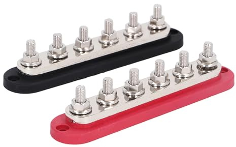 Power Distribution Block, 300A DC12V‑48V M8 Terminal Studs Bus Bar Brass Plates Stainless Steel Terminals Bus Bar Terminal Block with Cover for Cars, Boats, and Yachts
