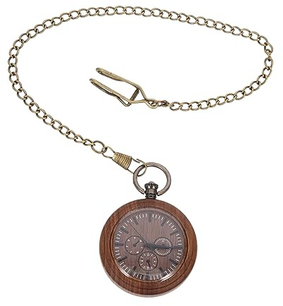 Holibanna Retro Holz Taschenuhr mit Kette für Herren und Damen Analoge Vintage Uhr mit Dekorativem Effekt für Täglichen Gebrauch und Besondere Anlässe