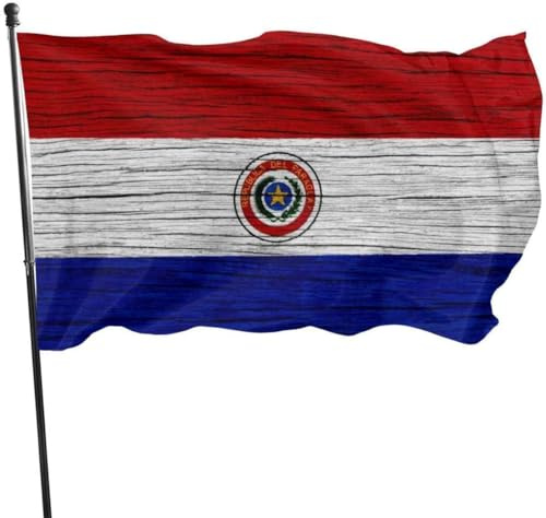 Bandera de patio con textura de madera de Paraguay, bandera paraguaya, temática de bienvenida, decoración exterior al aire libre, púas de adorno, decoración del hogar, casa, jardín, patio, 3 x 5 pies