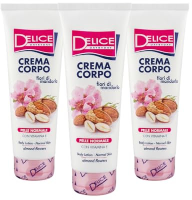 Delice Crema Corpo Idratante ai Fiori di Mandorlo, per Pelle Normale, con Vitamina E e Glicerina - 3 Pezzi x 250 ml