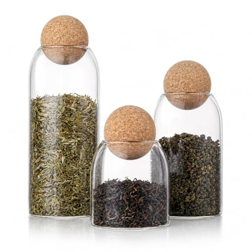 SHUESS Bonbonglas mit Deckel 3 Stück, Vorratsgläser mit Korkdeckel 500 ml/800 ml/1300 ml, Süßigkeitenglas und Glas mit Korkdeckel luftdicht für Zucker, Kaffee, Tee, Gewürze, Kekse und Deko