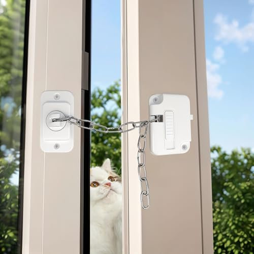 GOTRUST 3PCS Window Safety Locks, Adjustable Window Restrictors for UPVC, Secure Adhesive Refrigerator Lock, Window Locks for Cats, Child Pets Security