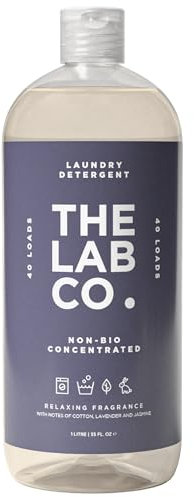The Lab Co. Non-Bio Concentrated Laundry Detergent | 40 Loads, 1L | Non-Toxic Fragrance | Relaxing Cotton, Lavender & Jasmine Scent | Plant-Based, Vegan, Cruelty-Free, Sensitive Skin Safe