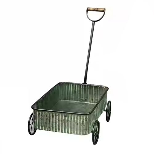 GUAWJRZDP Gartenwagen, Handwagen Mit 4 Rädern, Metallschubkarre, Retro-Design, Tragfähigkeit 15 Kg, Kleine Tragbare Schubkarre, for Rasen, Hof, Bauernhof, Gartenarbeit, Bepflanzung