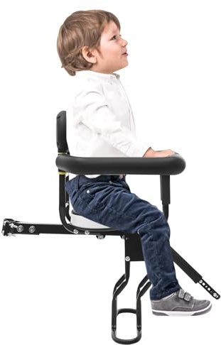 Siège de Vélo pour Enfant Monté à l'avant, Sécurité Selle Avant pour Vélo Réglable avec Pédales, Dossier, Garde-Corps, pour Enfant de 1 Ans à 5 Ans, jusqu'à 80kg, Noir