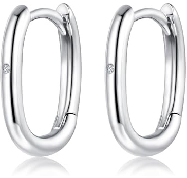 Glintara Creolen Silber 925 Klein, 925 Sterling Silber Oval Ohrringe Kreolen, Hypoallergen Ohrringe Silber Creolen, Klassisch Kreolen Ohrring mit Zirkonia, Knorpel Schlafen Ohrring für Damen Mädchen