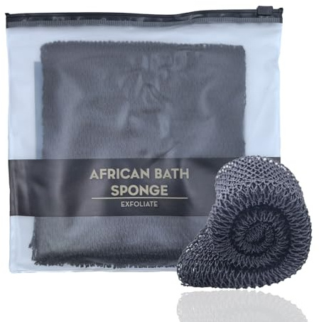 XIANZANDER Afrikansk nätsvamp, afrikansk peeling-nät, afrikansk peeling-svamp, djuprengöring, ryggskrubb, afrikansk nätbadsvamp för män och kvinnor (svart)